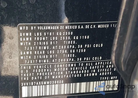 2021 Volkswagen Tiguan S z USA, uszkodzony, nr VIN 3VV1B7AX5MM038606